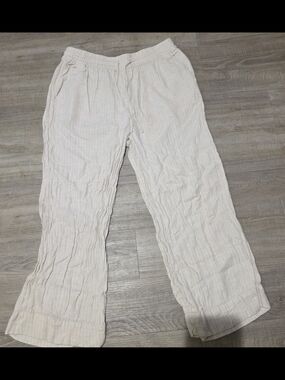 Time and Tru Cream Wide-Leg Linen-Blend Pants